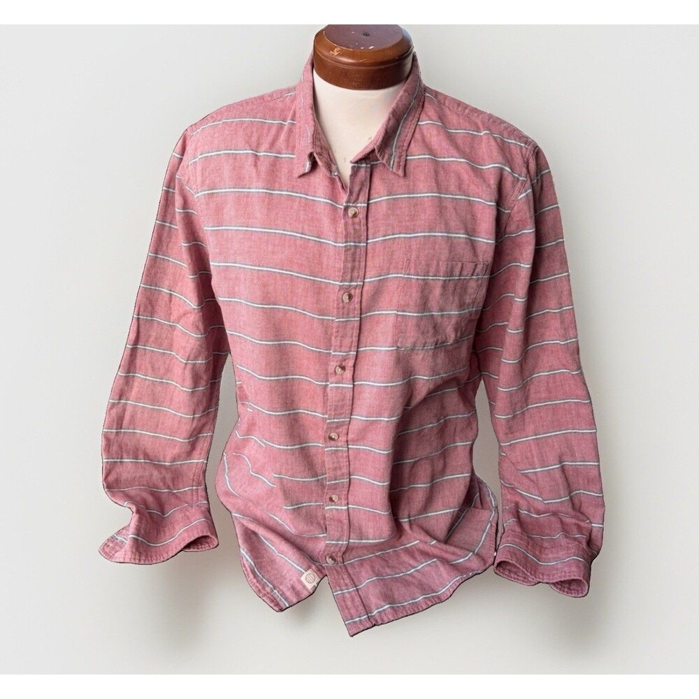 Marine Layer Better Than Linen Men's XL Shirt Red White Striped Button Up LS